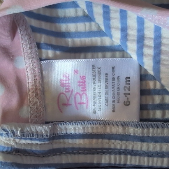 Ruffle Butts Seersucker Long Sleeve Rash Guard Periwinkle Blue Pink Size 6-12 M - Picture 7 of 8